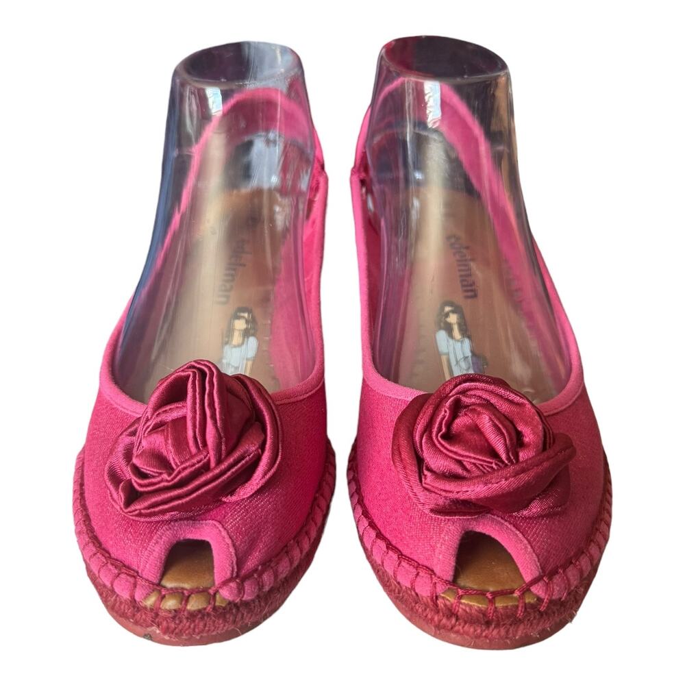 Libby Edelman Curtsy Pink Denim Rosette Wedge peep toe Espadrille size 8.5 - Picture 4 of 16